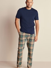 Navy Blue/Stone Natural Check Lightweight Pyjamas Set - Image 1 of 6