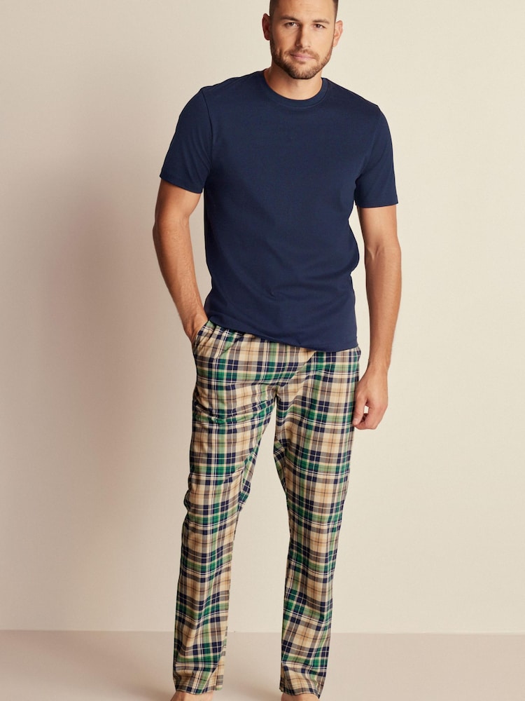 Navy Blue/Stone Natural Check Lightweight Pyjamas Set - Image 1 of 6