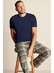 Navy Blue/Stone Natural Check Lightweight Pyjamas Set - Image 2 of 6