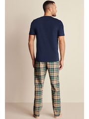 Navy Blue/Stone Natural Check Lightweight Pyjamas Set - Image 3 of 6