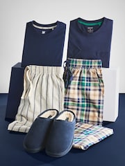 Navy Blue/Stone Natural Check Lightweight Pyjamas Set - Image 5 of 6