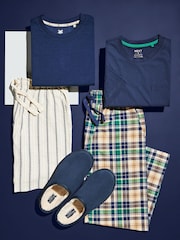 Navy Blue/Stone Natural Check Lightweight Pyjamas Set - Image 6 of 6