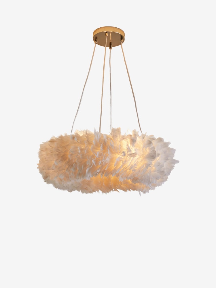 White Lipsy Feather Chandelier Ceiling Light - Image 5 of 5