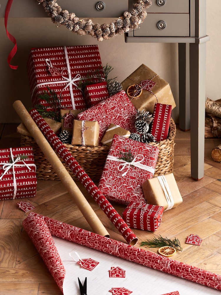 Set of 3 Snowflakes And Houses Christmas Wrapping Papers With Accessories - Image 1 of 3 Set of 3 Snowflakes And Houses Christmas Wrapping Papers With Accessories - Image 1 of 3