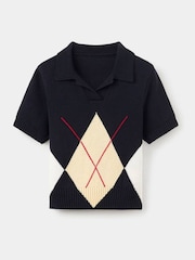 Mango Blue Short Sleeve Argyle Knitted Sweater - Image 4 of 6
