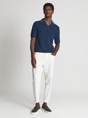 Reiss Dark Teal Ernest Open Collar Pointelle Polo T-Shirt - Image 3 of 6