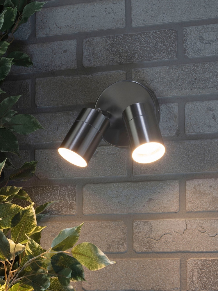 BHS Silver Leto Twin GU10 Outdoor Wall Light - Image 1 of 3