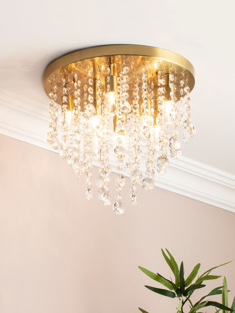 BHS Brass Celeste 9 Light Flush Indoor and Bathroom Ceiling Light - Image 1 of 4