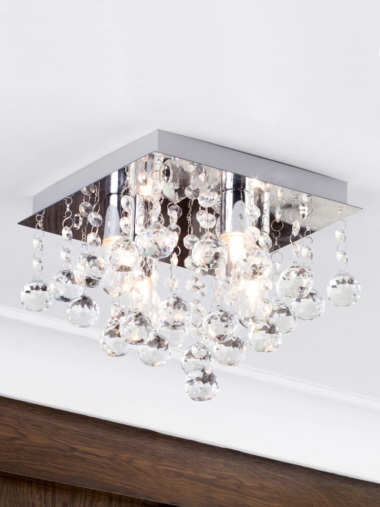 Chrome BHS Orlando Bathroom Square Flush Ceiling Light - Image 1 of 3