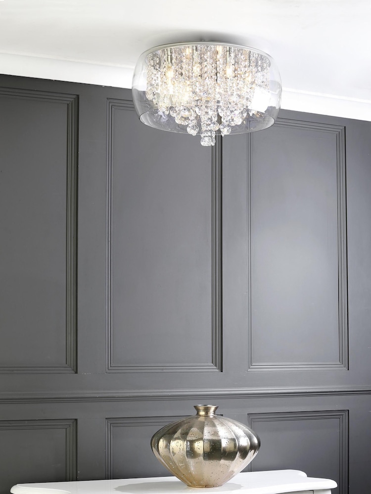 BHS Silver Nore Small Encased Flush Ceiling Light - Image 1 of 3