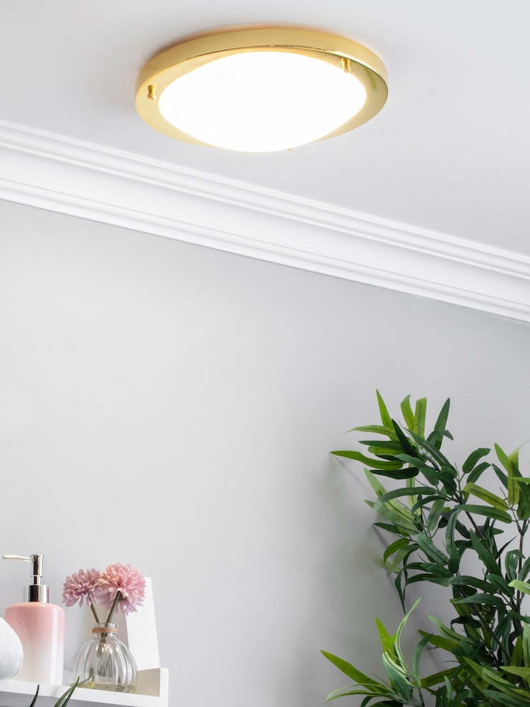 BHS Brass Delphi Large Flush Bathroom Ceiling Light - Image 1 of 3
