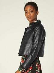 LK Bennett Black Leather Aubree Cropped Jacket - Image 1 of 4
