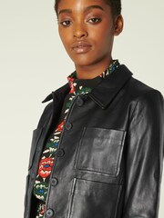 LK Bennett Black Leather Aubree Cropped Jacket - Image 3 of 4