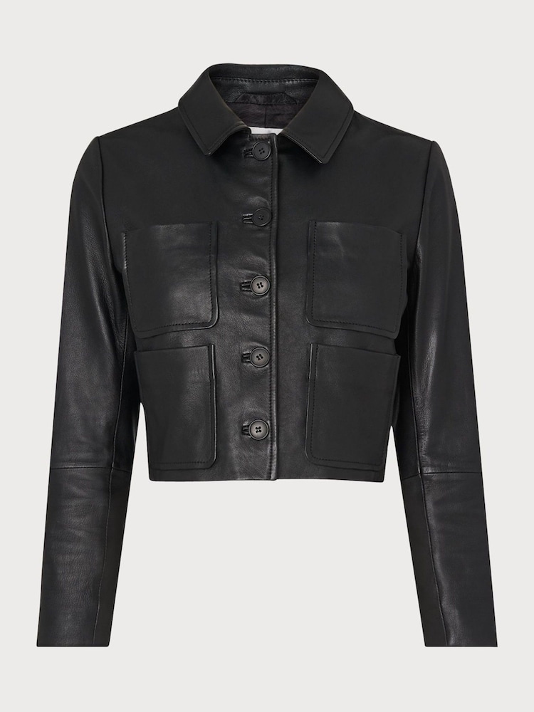 LK Bennett Black Leather Aubree Cropped Jacket - Image 4 of 4