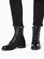 Dune London Black Wide Fit Prestone Cleated Hiker Boots - Image 1 of 1