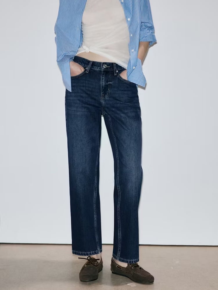 Mango Blue Mid Rise Cropped Straight Leg Jeans - Image 1 of 7