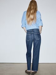 Mango Blue Mid Rise Cropped Straight Leg Jeans - Image 2 of 7