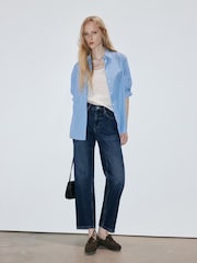 Mango Blue Mid Rise Cropped Straight Leg Jeans - Image 3 of 7