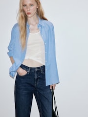 Mango Blue Mid Rise Cropped Straight Leg Jeans - Image 4 of 7