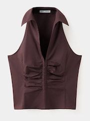 Mango Brown High Neck Embroidered Long Sleeve Blouse - Image 4 of 6