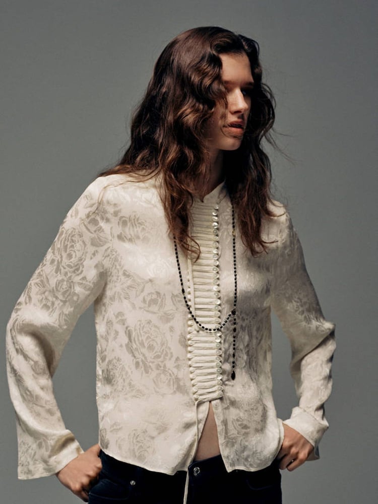 Mango White High Neck Floral Print Blouse - Image 1 of 7
