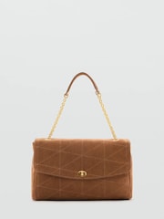 Mango Brown Suede Flap Shoulder Bag With Gold Hardwear - Image 1 of 4