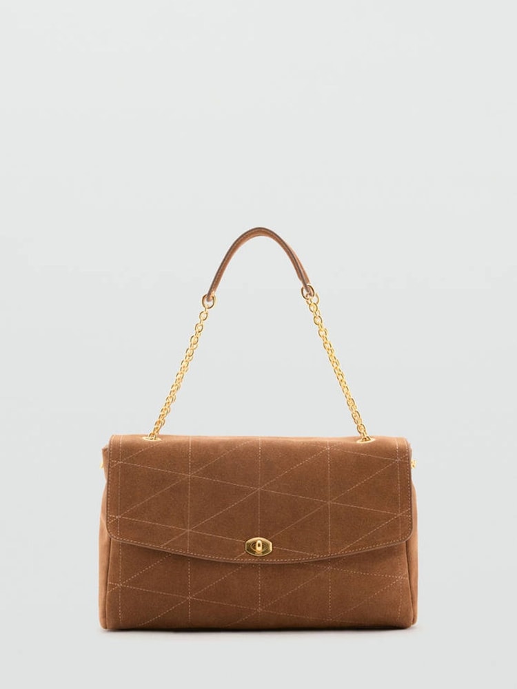 Mango Brown Suede Flap Shoulder Bag With Gold Hardwear - Image 1 of 4