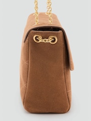 Mango Brown Suede Flap Shoulder Bag With Gold Hardwear - Image 3 of 4