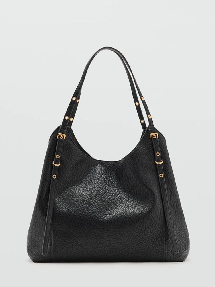 Mango Black Slouchy Shoulder Bag With Gold Hardwear - Image 1 of 4