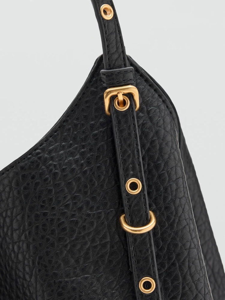 Mango Black Slouchy Shoulder Bag With Gold Hardwear - Image 4 of 4