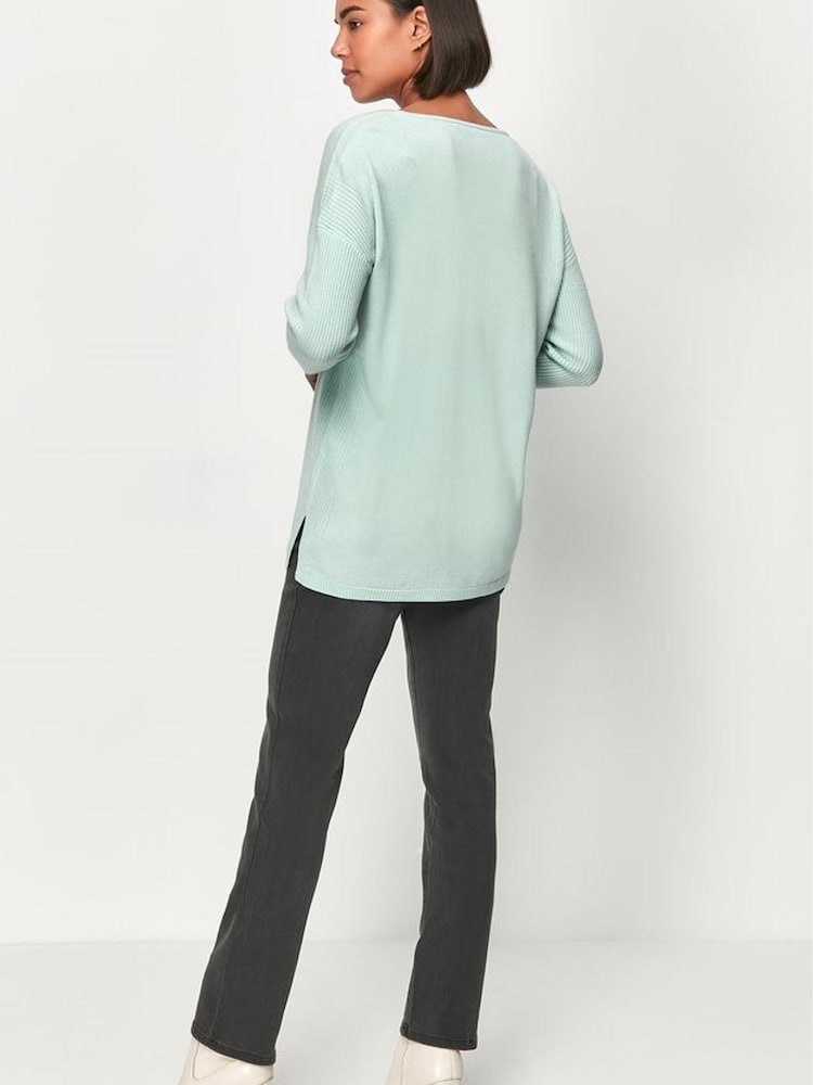 M&Co Green V-Neck Split Hem Jumper - Image 2 of 3 M&Co Green V-Neck Split Hem Jumper - Image 2 of 3