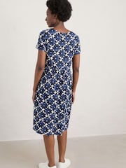 Seasalt Cornwall Blue Brush Drawing V-Neck Jersey Dress - Image 3 of 5