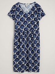 Seasalt Cornwall Blue Brush Drawing V-Neck Jersey Dress - Image 4 of 5