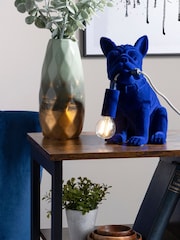 BHS Blue Fred Flocked Frenchie Table Lamp - Image 1 of 5