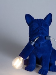 BHS Blue Fred Flocked Frenchie Table Lamp - Image 2 of 5