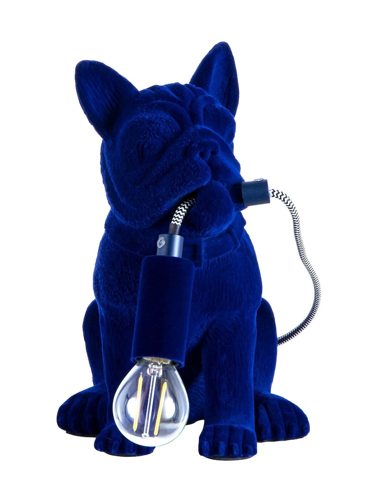 BHS Blue Fred Flocked Frenchie Table Lamp - Image 5 of 5