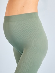 Sage Green Maternity Ribbed Leggings - Image 4 of 7