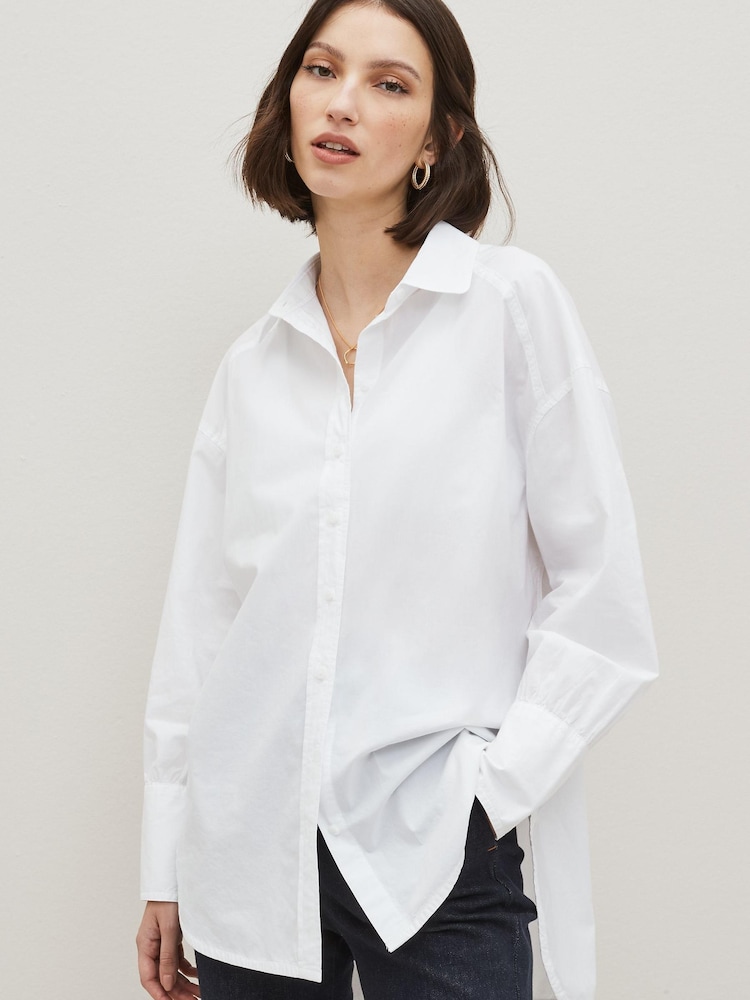 White Oversized Long Sleeve Cotton Shirt - Image 2 of 6