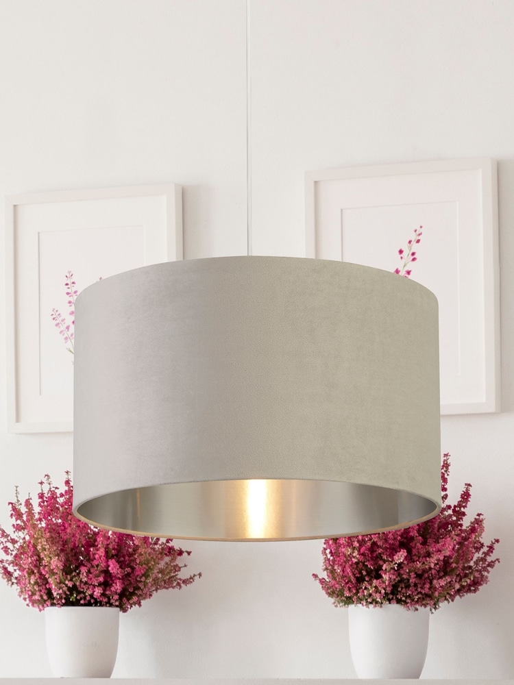 Searchlight Josie Light Grey Velvet Easy Fit Shade - Image 1 of 3 Searchlight Josie Light Grey Velvet Easy Fit Shade - Image 1 of 3