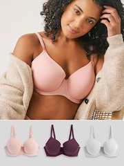 Plum Purple/Pink/Grey Marl Pad Full Cup DD+ Cotton Blend Bras 3 Pack - Image 1 of 5