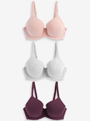 Plum Purple/Pink/Grey Marl Pad Full Cup DD+ Cotton Blend Bras 3 Pack - Image 2 of 5