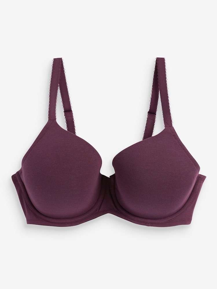 Plum Purple/Pink/Grey Marl Pad Full Cup DD+ Cotton Blend Bras 3 Pack - Image 3 of 5