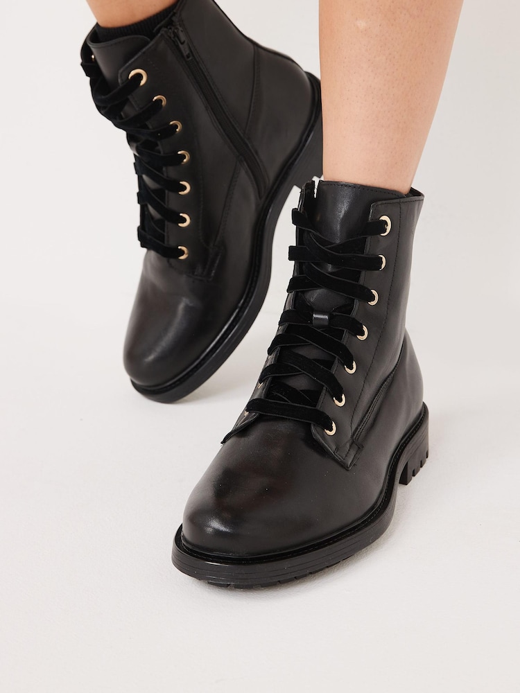 Black Extra Wide Fit Leather Chunky Lace Up Boots - Image 2 of 6 Black Extra Wide Fit Leather Chunky Lace Up Boots - Image 2 of 6