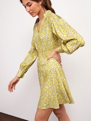 Citrine Yellow Ditsy Satin Jacquard Mini Dress - Image 1 of 2