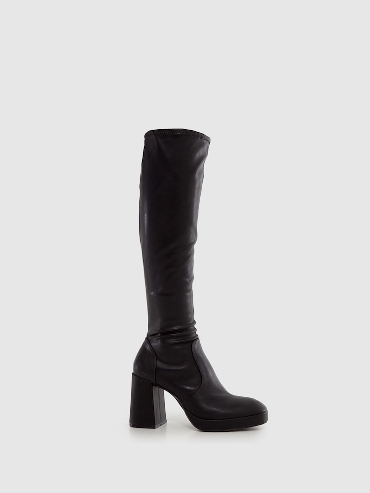 Schuh Della Black Stretch Patform Knee Boots - Image 1 of 4