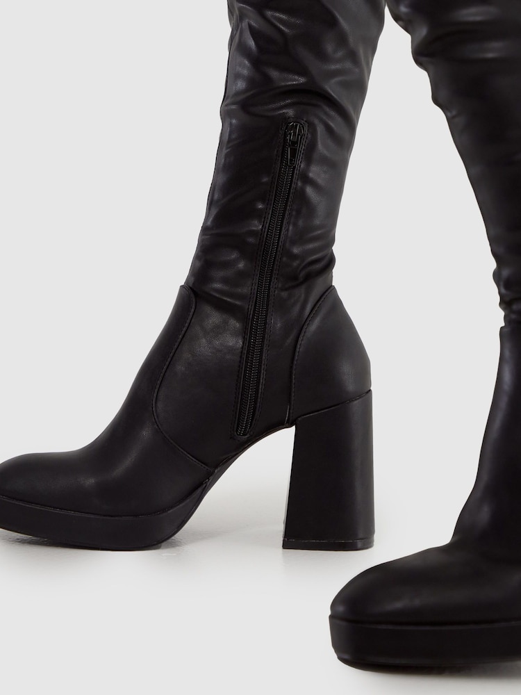 Schuh Della Black Stretch Patform Knee Boots - Image 2 of 4