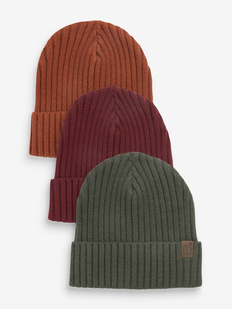 Autumnal 3 Pack Knitted Ribbed Beanie Hats (1-16yrs) - Image 1 of 5 Autumnal 3 Pack Knitted Ribbed Beanie Hats (1-16yrs) - Image 1 of 5