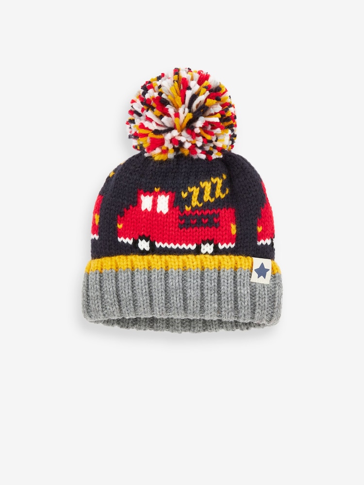 Navy Blue Fire Engine Pom Hat (3mths-10yrs) - Image 1 of 2