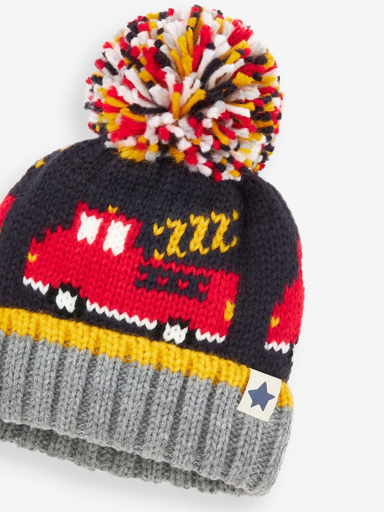 Navy Blue Fire Engine Pom Hat (3mths-10yrs) - Image 2 of 2