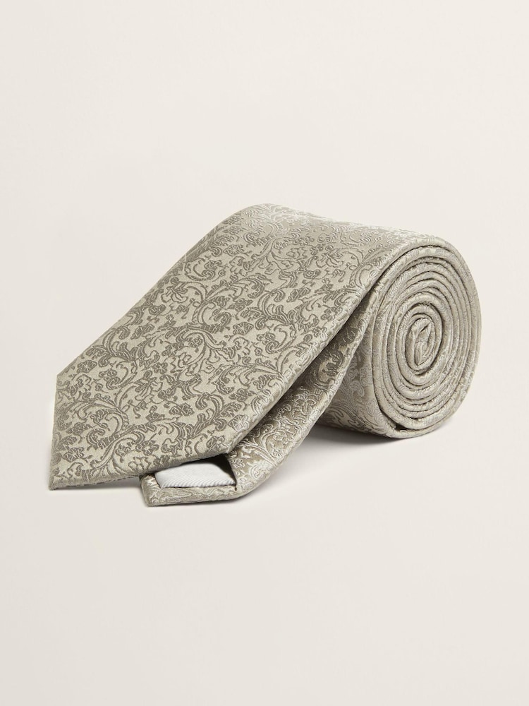 MOSS Silver Silk Tie - Image 1 of 2